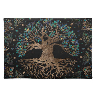 Tree of life -Yggdrasil Golden and Marble ornament Cloth Placemat
