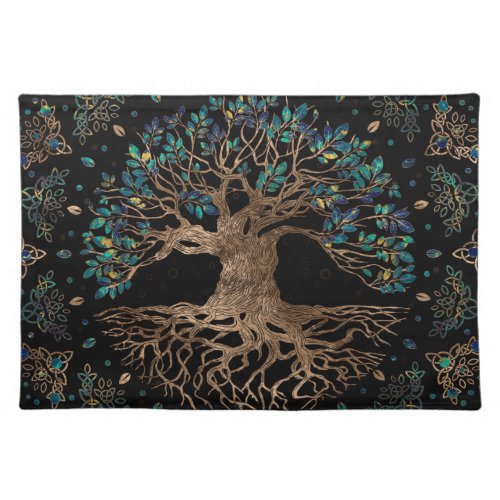 Tree of life _Yggdrasil Golden and Marble ornament Cloth Placemat