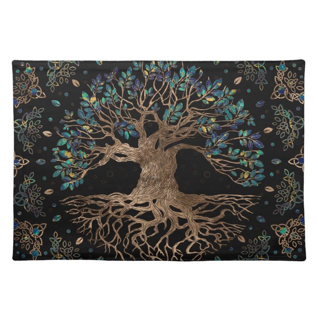 Tree of life -Yggdrasil Golden and Marble ornament Cloth Placemat (Front)