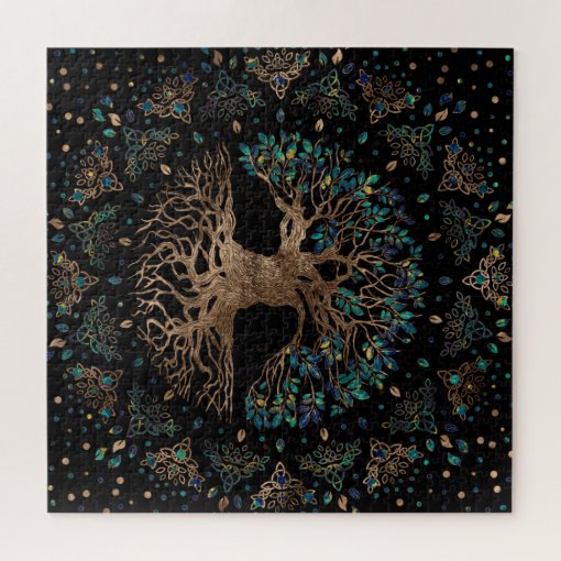 Tree Of Life Yggdrasil Golden And Marble Ornament Jigsaw Puzzle Zazzle 8976