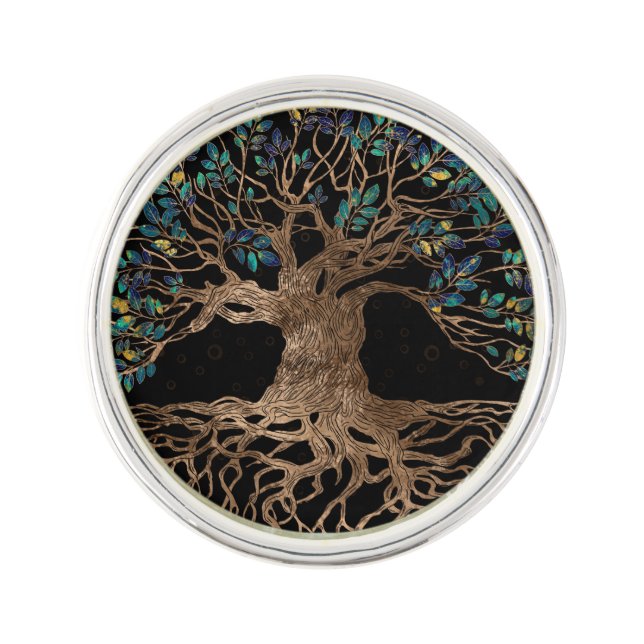 Tree of life -Yggdrasil Golden and Marble ornament Lapel Pin (Front)