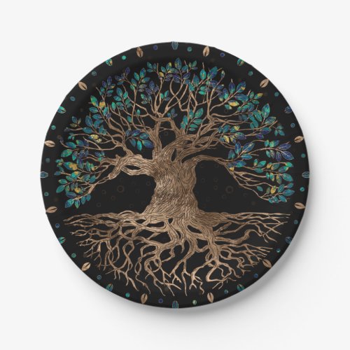 Tree of life _Yggdrasil Golden and Marble ornament Paper Plates