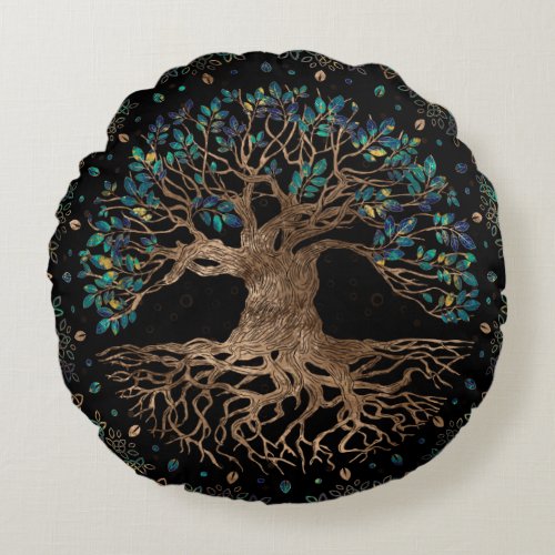 Tree of life _Yggdrasil Golden and Marble ornament Round Pillow