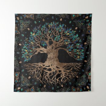 Tree Of Life -yggdrasil Golden And Marble Ornament Tapestry by LoveMalinois at Zazzle