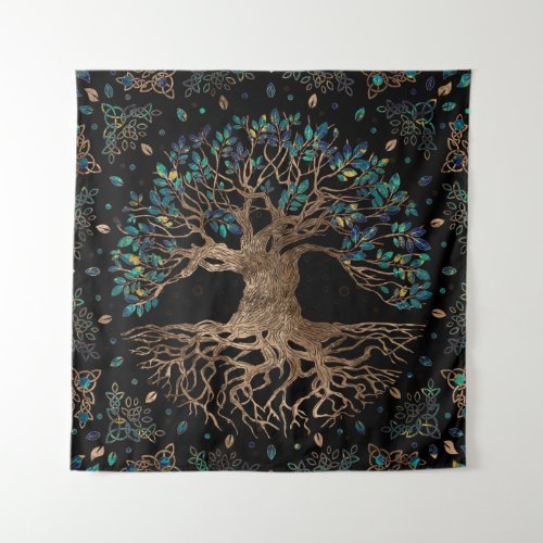 Tree of life _Yggdrasil Golden and Marble ornament Tapestry