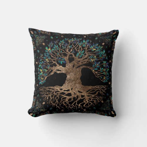 Tree of life _Yggdrasil Golden and Marble ornament Throw Pillow