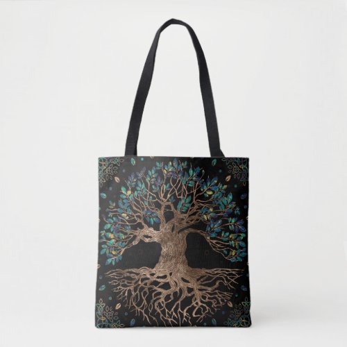 Tree of life _Yggdrasil Golden and Marble ornament Tote Bag