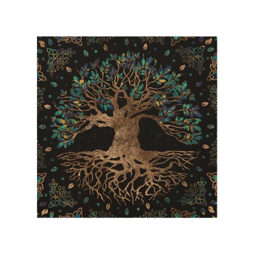 Tree of life _Yggdrasil Golden and Marble ornament Wood Wall Art