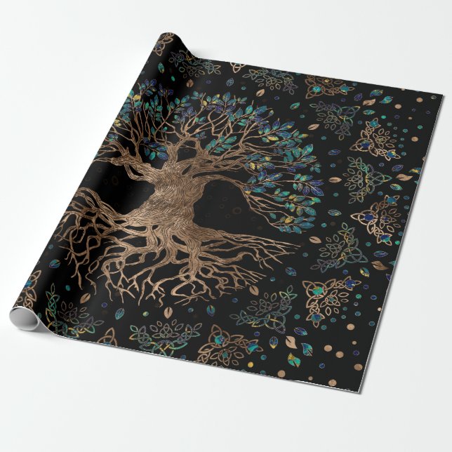 Tree of life -Yggdrasil Golden and Marble ornament Wrapping Paper (Unrolled)