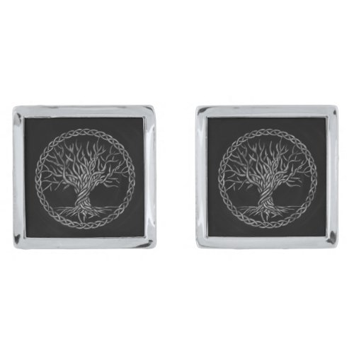 Tree of life _Yggdrasil _grayscale Cufflinks