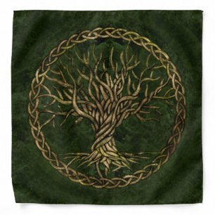 Tree of life -Yggdrasil -green and gold Bandana