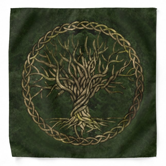 Tree of life -Yggdrasil -green and gold Bandana (Front)