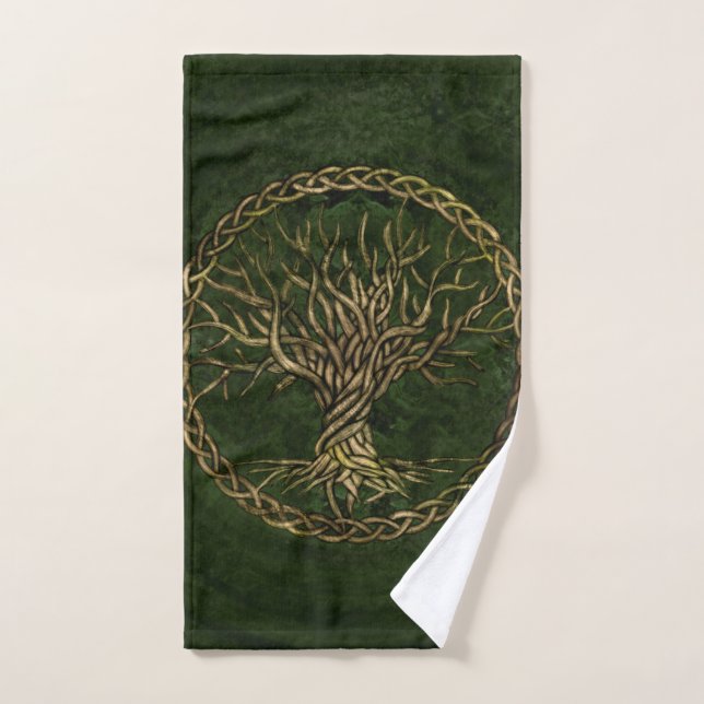 Tree of life -Yggdrasil -green and gold Bath Towel Set (Hand Towel)