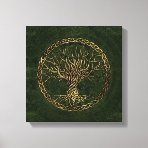 Tree of life _Yggdrasil _green and gold Canvas Print