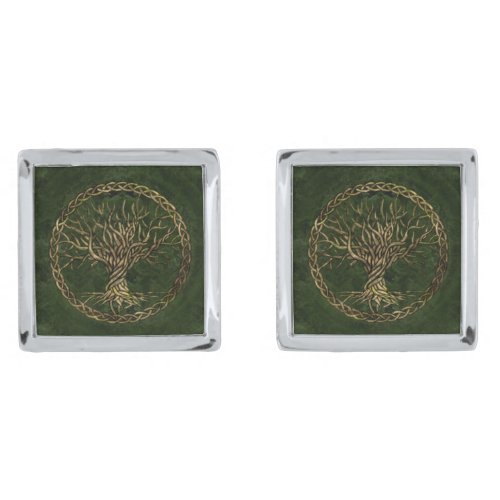 Tree of life _Yggdrasil _green and gold Cufflinks