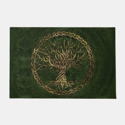 Tree of life _Yggdrasil _green and gold Doormat