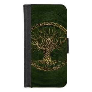 Tree of life -Yggdrasil -green and gold iPhone 8/7 Wallet Case