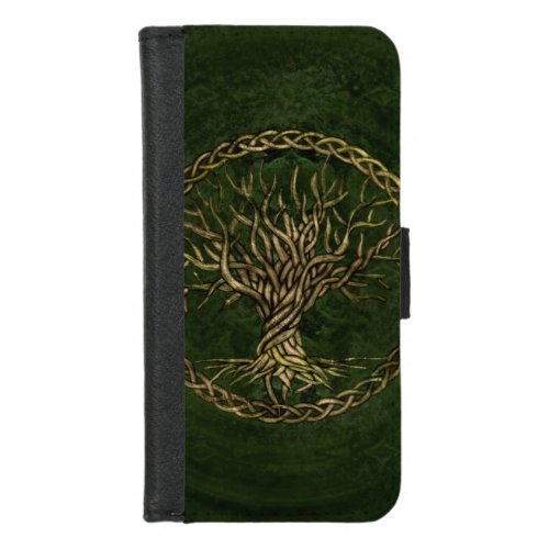 Tree of life _Yggdrasil _green and gold iPhone 87 Wallet Case