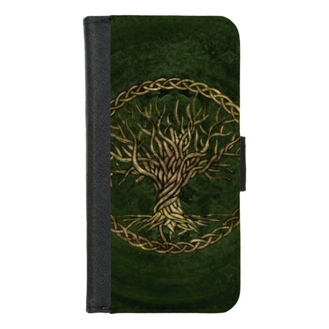 Tree of life -Yggdrasil -green and gold iPhone Wallet Case (Front)