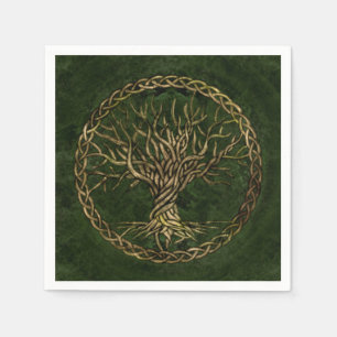 Tree of life -Yggdrasil -green and gold Napkins