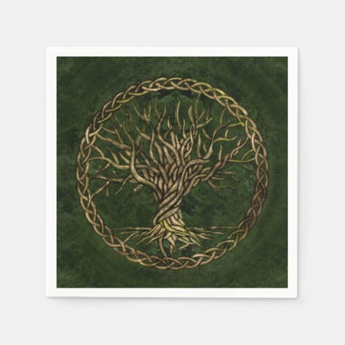 Tree of life _Yggdrasil _green and gold Napkins