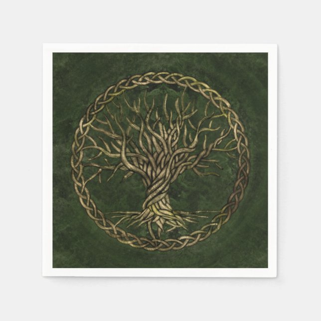 Tree of life -Yggdrasil -green and gold Napkins (Front)