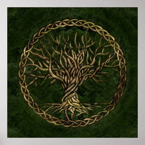 Tree of life _Yggdrasil _green and gold Poster