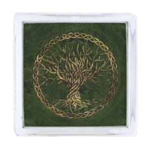 Tree of life -Yggdrasil -green and gold Silver Finish Lapel Pin