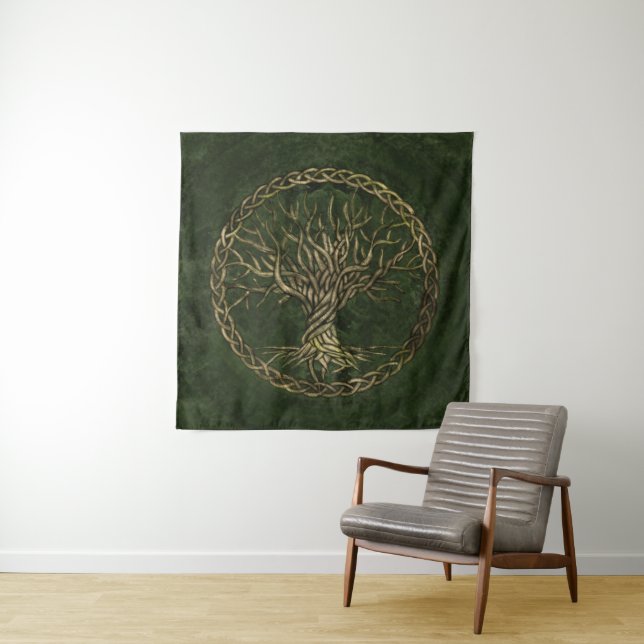 Tree of life -Yggdrasil -green and gold Tapestry (In Situ)