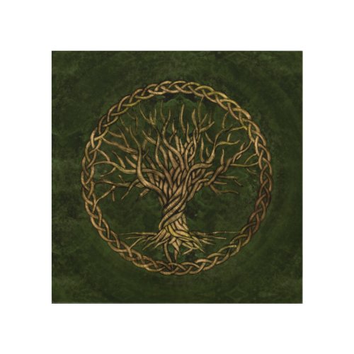 Tree of life _Yggdrasil _green and gold Wood Wall Art