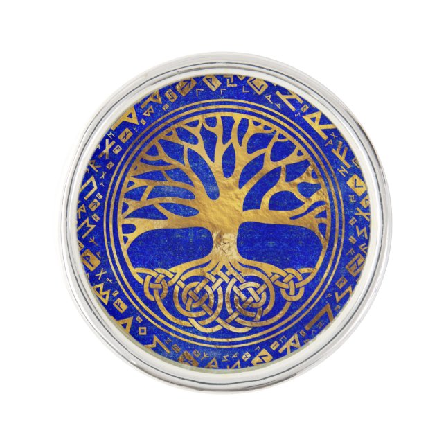 Tree of life -Yggdrasil - Lapis Lazuli Lapel Pin (Front)