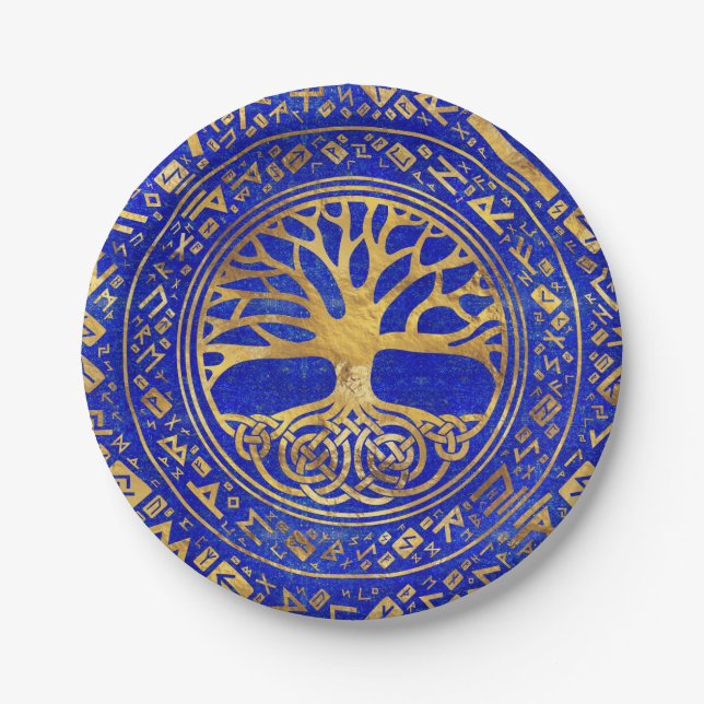 Tree of life -Yggdrasil - Lapis Lazuli Paper Plates (Front)