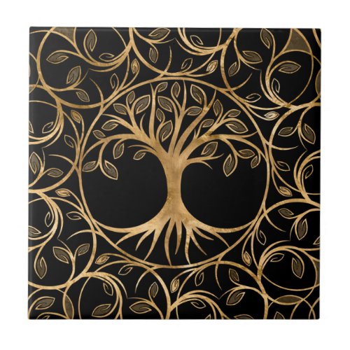 Tree of life _ Yggdrasil Mandala frame Ceramic Tile