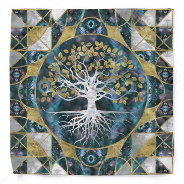 Tree of life - Yggdrasil - Marble and Gold Bandana (Front)