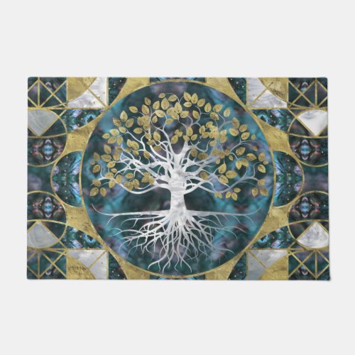 Tree of life _ Yggdrasil _ Marble and Gold Doormat