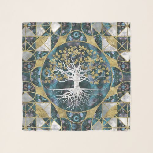 Tree of life _ Yggdrasil _ Marble and Gold Scarf