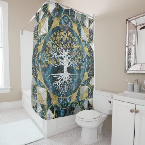 Tree of life _ Yggdrasil _ Marble and Gold Shower Curtain