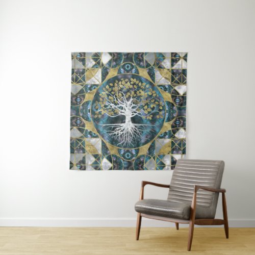 Tree of life _ Yggdrasil _ Marble and Gold Tapestry