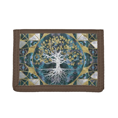 Tree of life _ Yggdrasil _ Marble and Gold Trifold Wallet