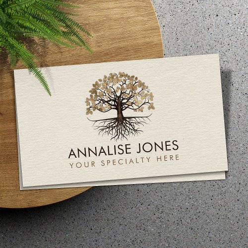 Tree of life _Yggdrasil on canvas golden leaves Business Card