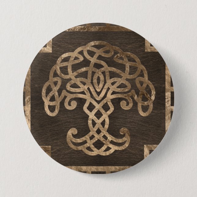 Tree of life -Yggdrasil on Celtic Pattern Button (Front)