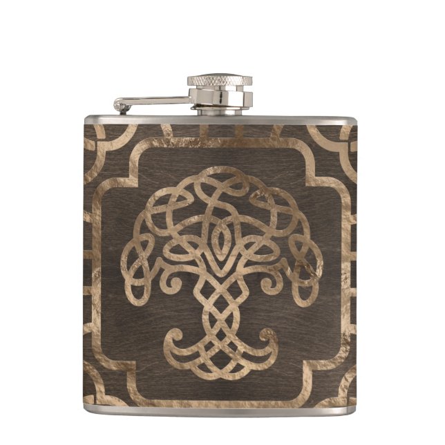 Tree of life -Yggdrasil on Celtic Pattern Flask (Front)