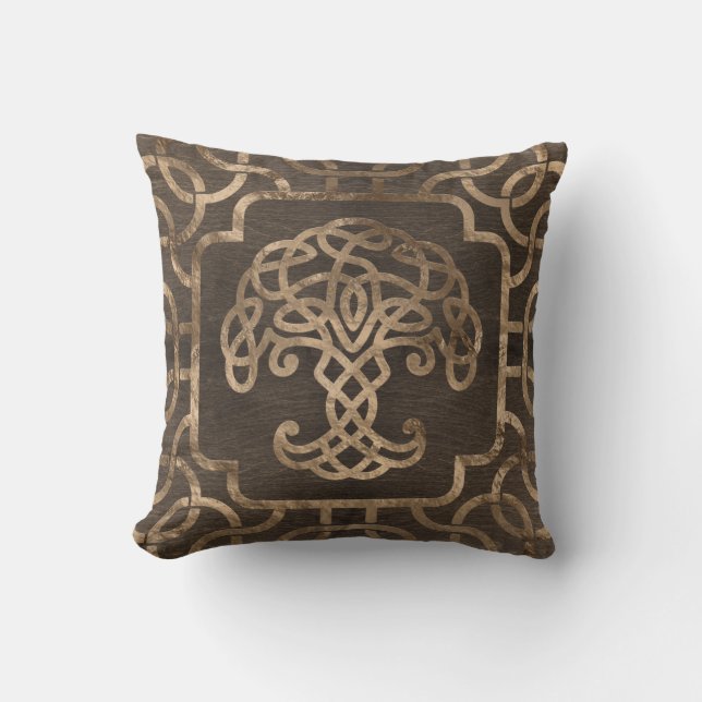 Tree of life -Yggdrasil on Celtic Pattern Throw Pillow (Front)
