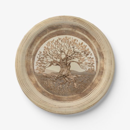 Tree of life _Yggdrasil Pastel Gold Paper Plates