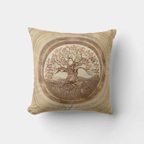 Tree of life _Yggdrasil Pastel Gold Throw Pillow