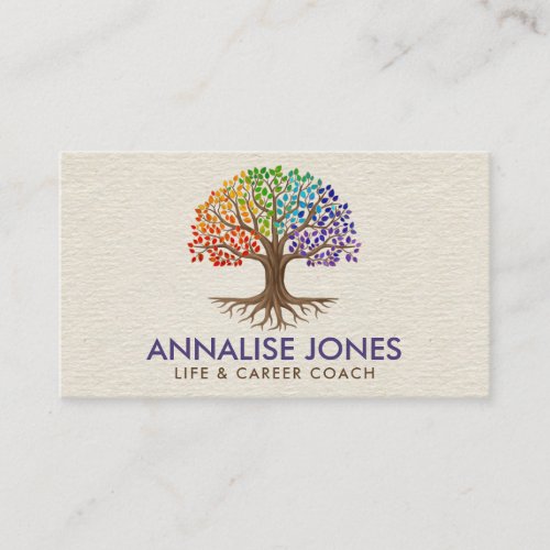 Tree of life _ Yggdrasil _ Rainbow leaves Business Card