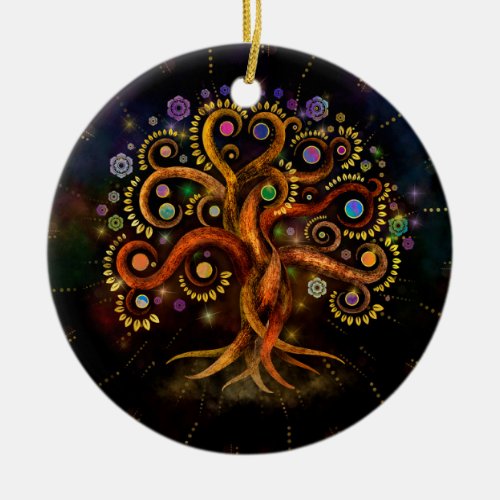 Tree of Life _ Yggdrasil _ Rainbow Swirl Ceramic Ornament