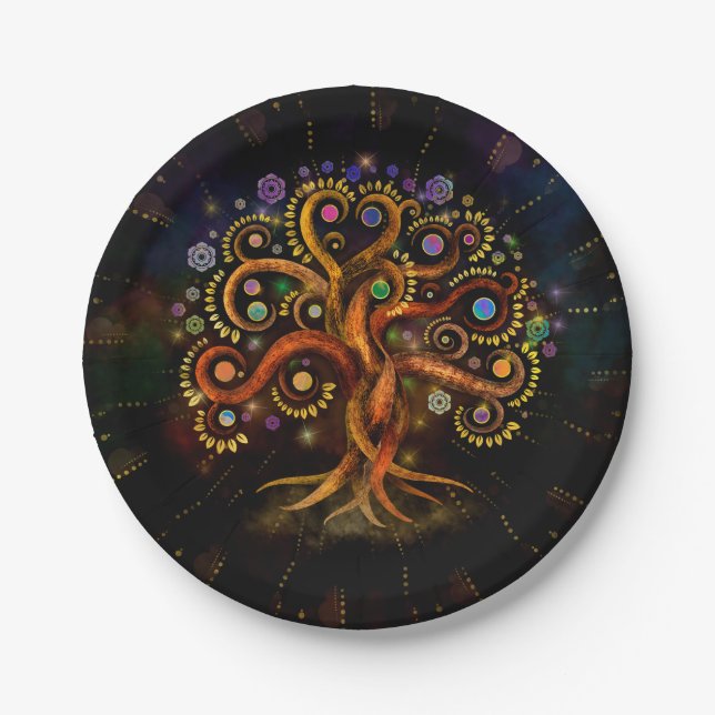 Tree of Life - Yggdrasil - Rainbow Swirl Paper Plates (Front)