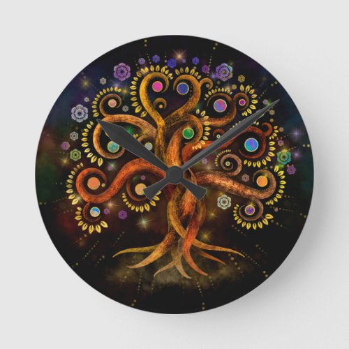 Tree of Life _ Yggdrasil _ Rainbow Swirl Round Clock