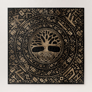Tree of life -Yggdrasil Runic Pattern Jigsaw Puzzle
